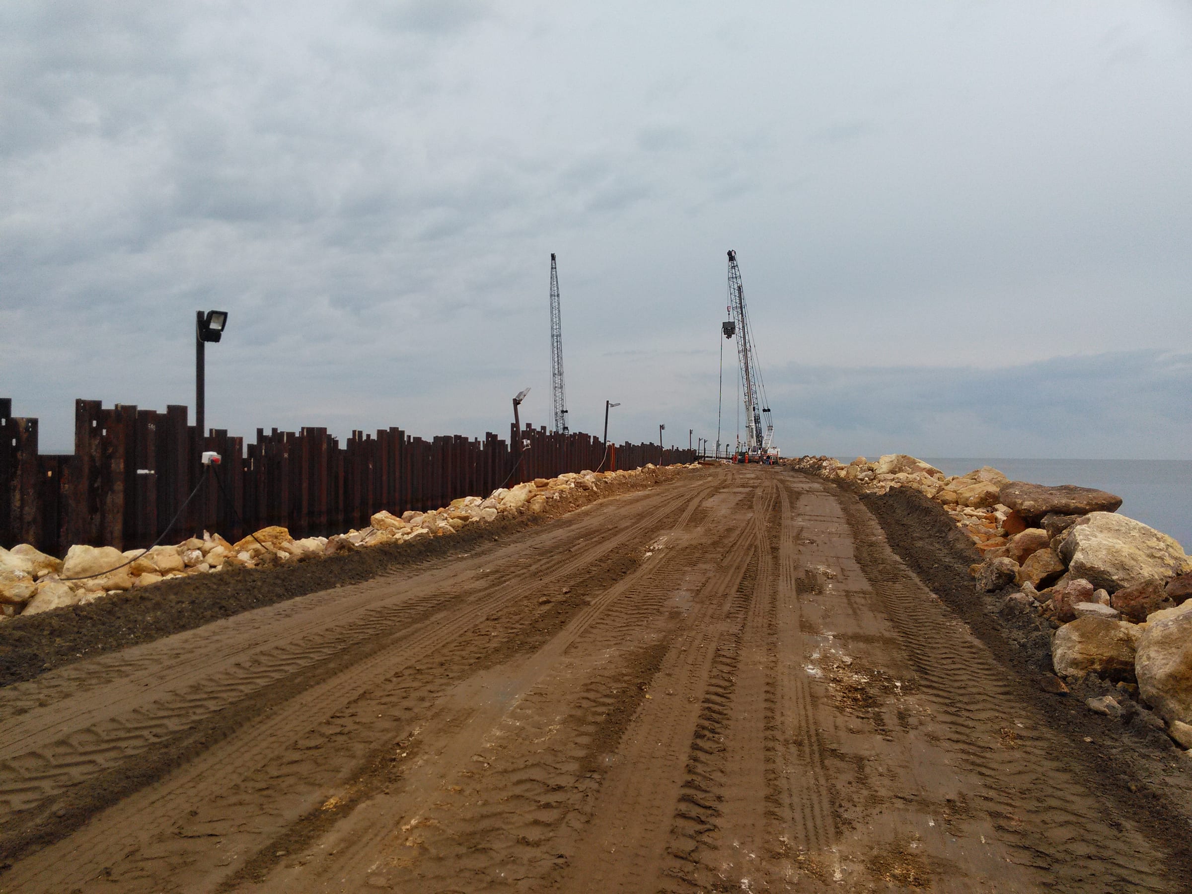 Shoreline access established for heavy equipment.