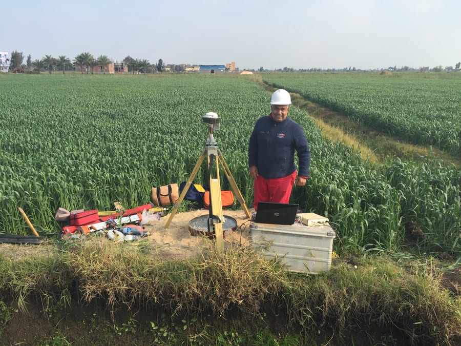 Survey work at locations in farmland.